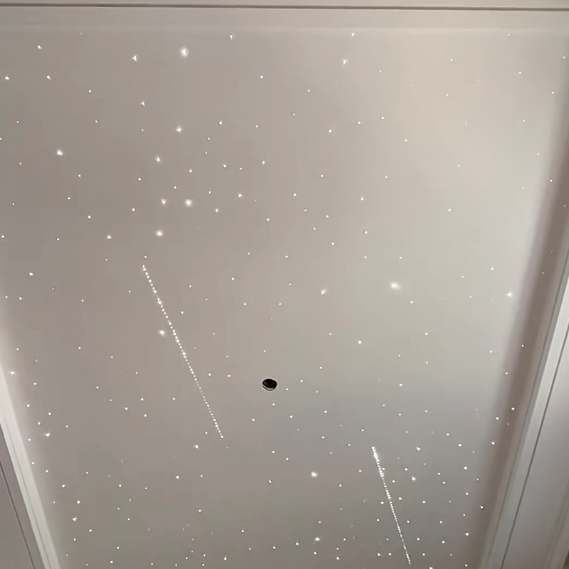 Moderni 3D-mallin suunnittelu hotelleille Värikäs kuituoptinen akustinen joustava kattokaukosäädin Ambient Star -valopaneelit Moderni 3D-mallin suunnittelu hotelleille Värikäs kuituoptinen akustinen joustava kattokaukosäädin Ambient Star -valopaneelit